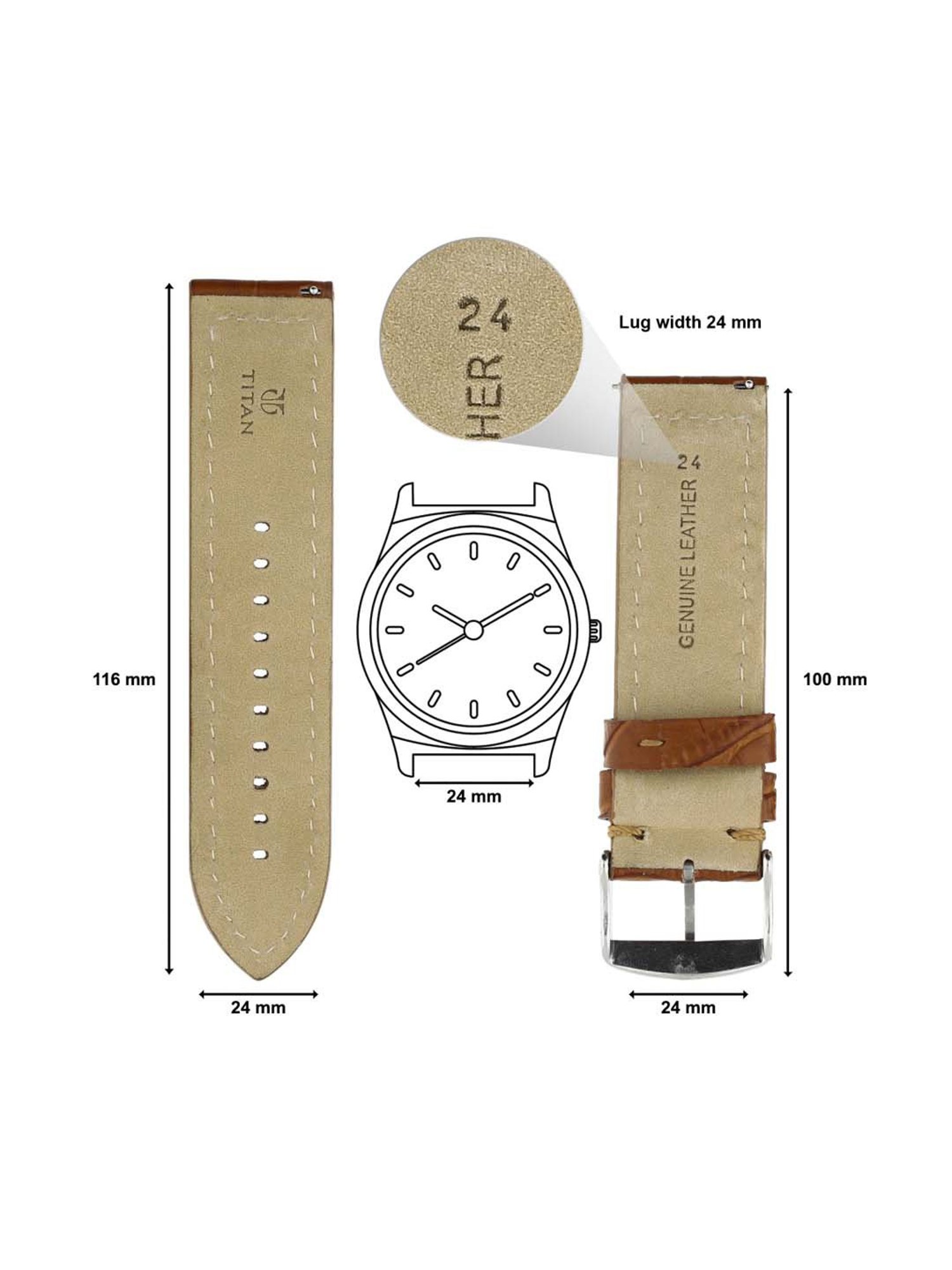 Titan 24 mm Tan Genuine Leather Strap for Men