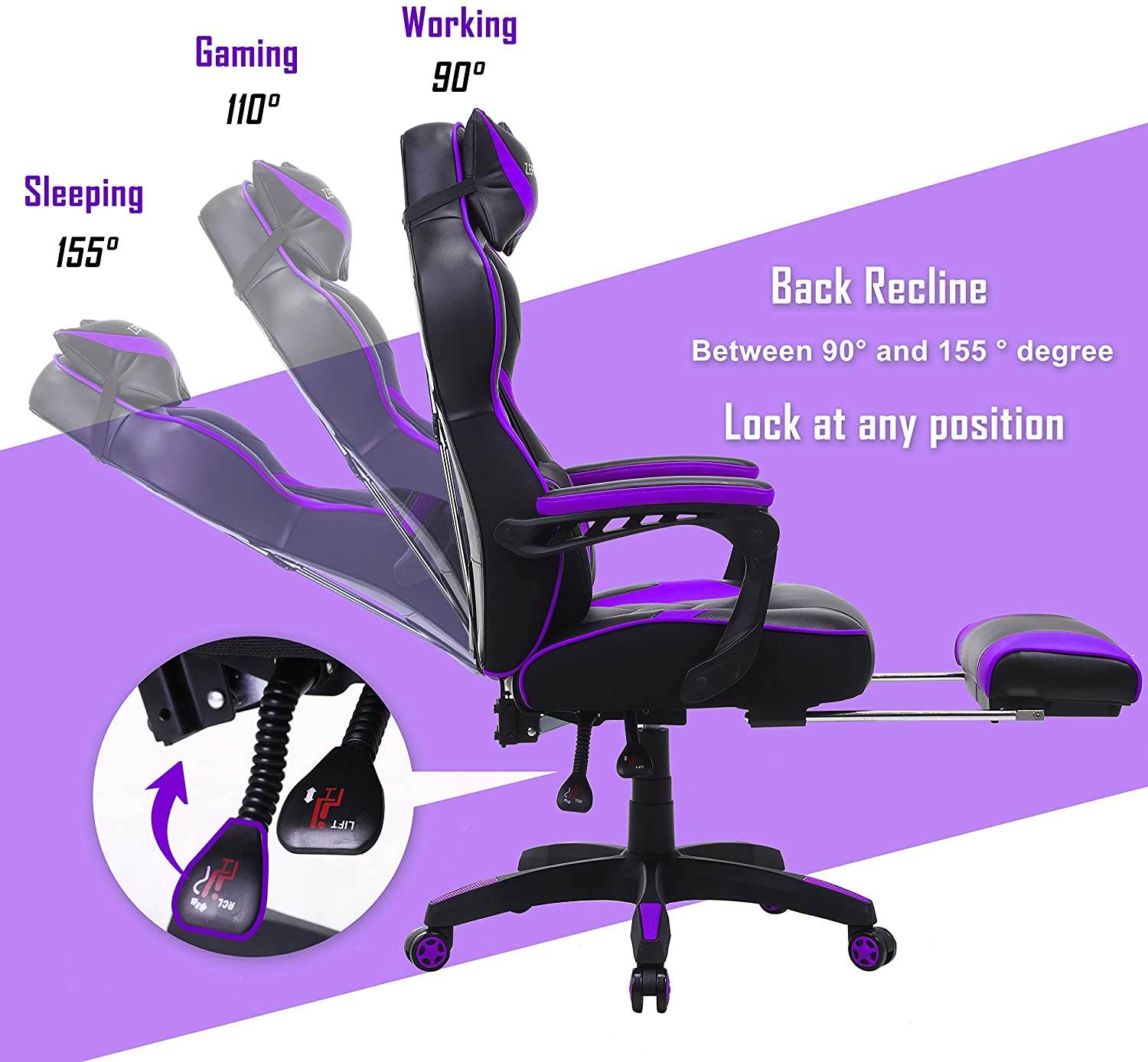 Zeanus Gaming Chair for Adults Green, Gaming Chair with Footrest, Massage Computer Gaming Chair, Reclining Gaming Desk Chair, Big and Tall Video Gaming Chair, Racing Style Chair, E-Sports Gamer Chair