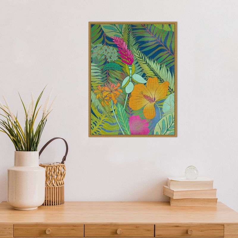 18" x 24" Tropical Tapestry II Hibiscus by Charcoaliklia Zarris Framed Canvas Wall Art - Amanti Art