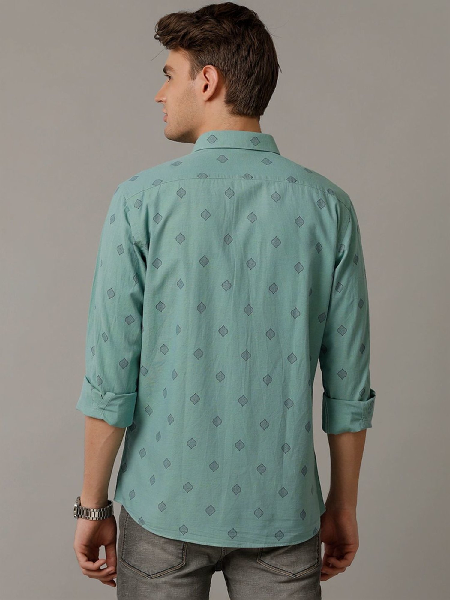 Cavallo By Linen Club Green Linen Contemporary Fit Printed Shirt