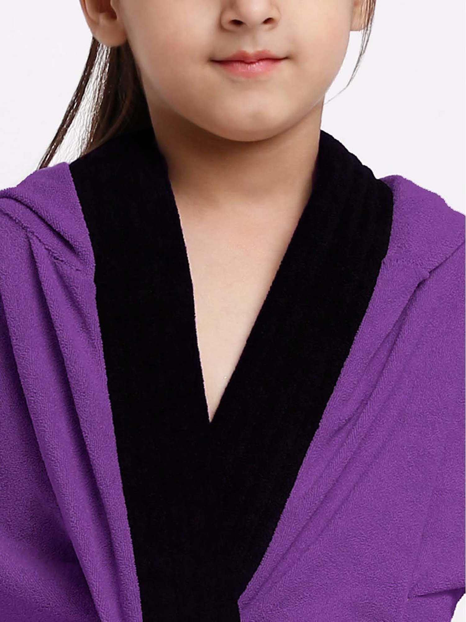 Creeva Melodious Indigo & Black Micro Terry 225 GSM Kids Hooded Bathrobe 6-7 Years With Pocket