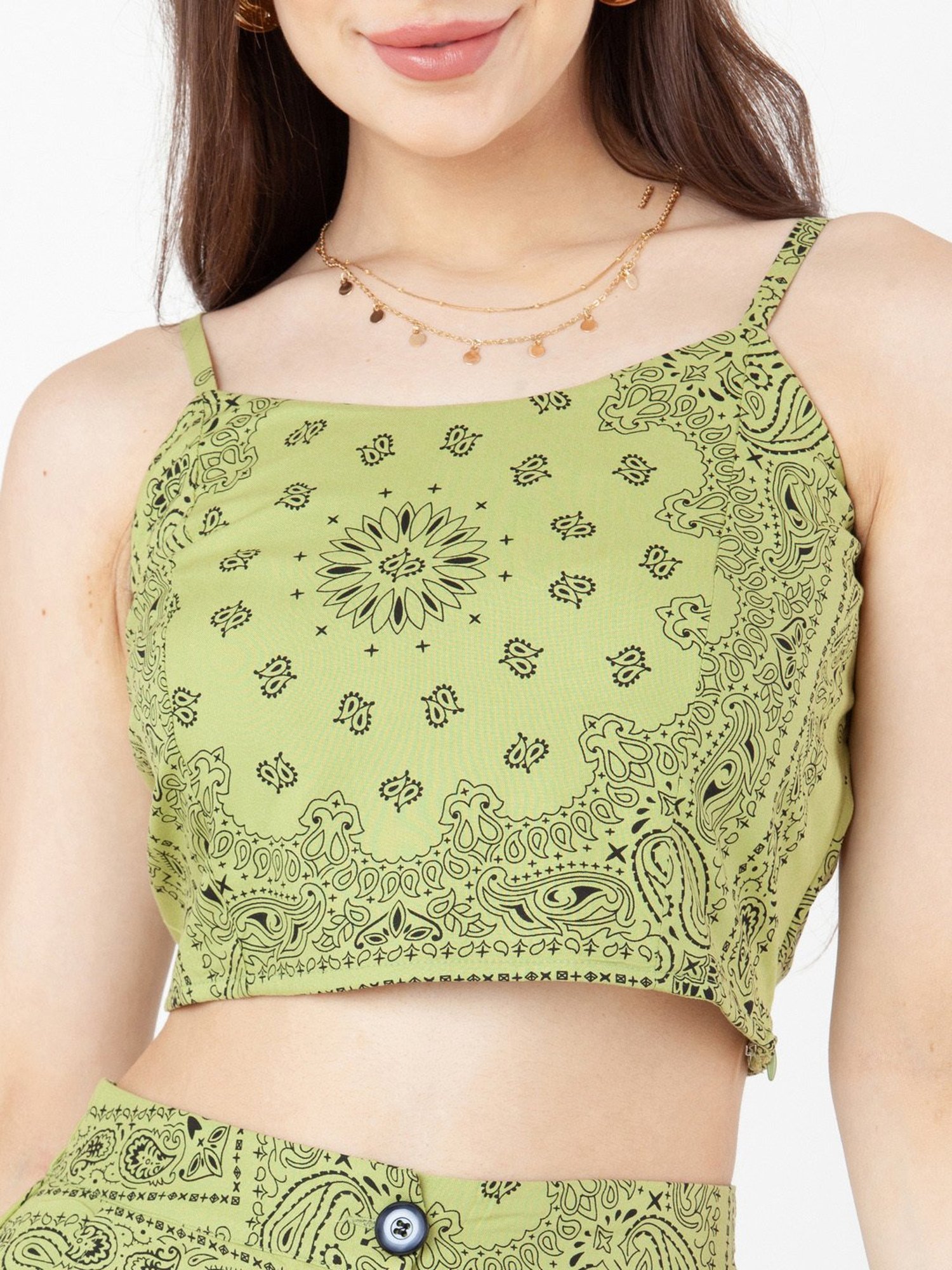 Zink London Green Printed Crop Top