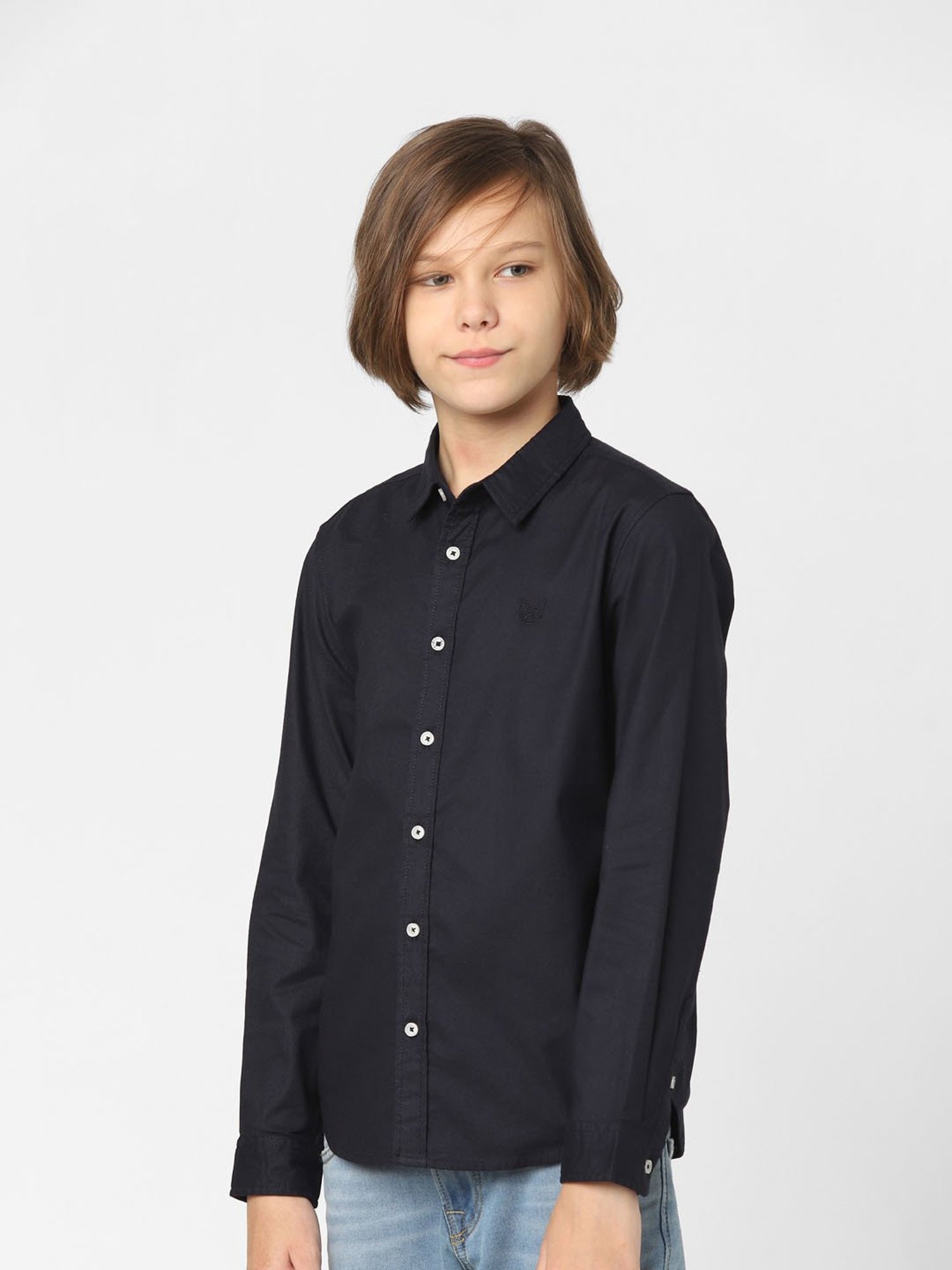 Jack & Jones Junior Black Solid Full Sleeves Shirt