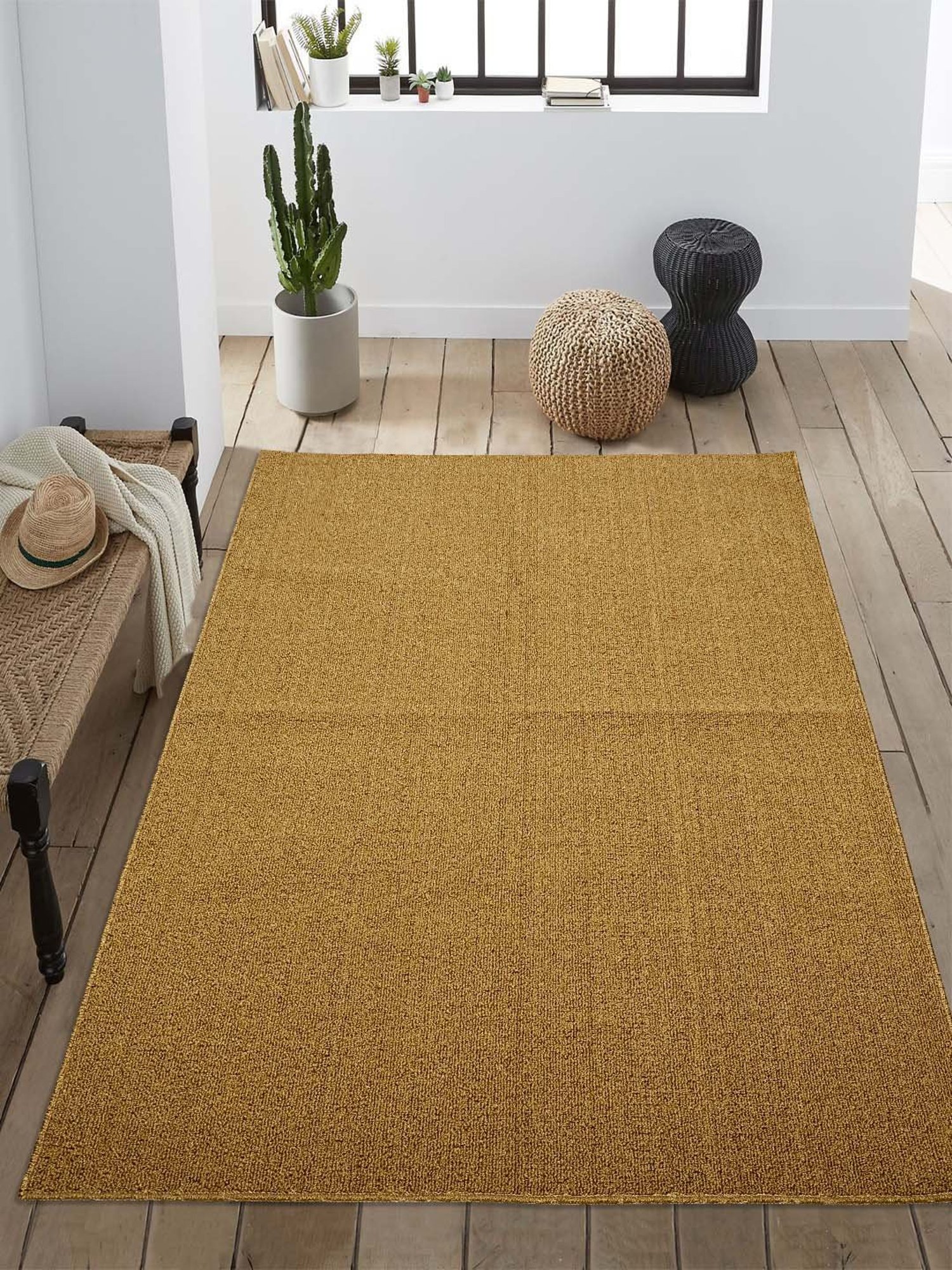 Saral Home Mustard Polyester Modern Carpet - Set of 1