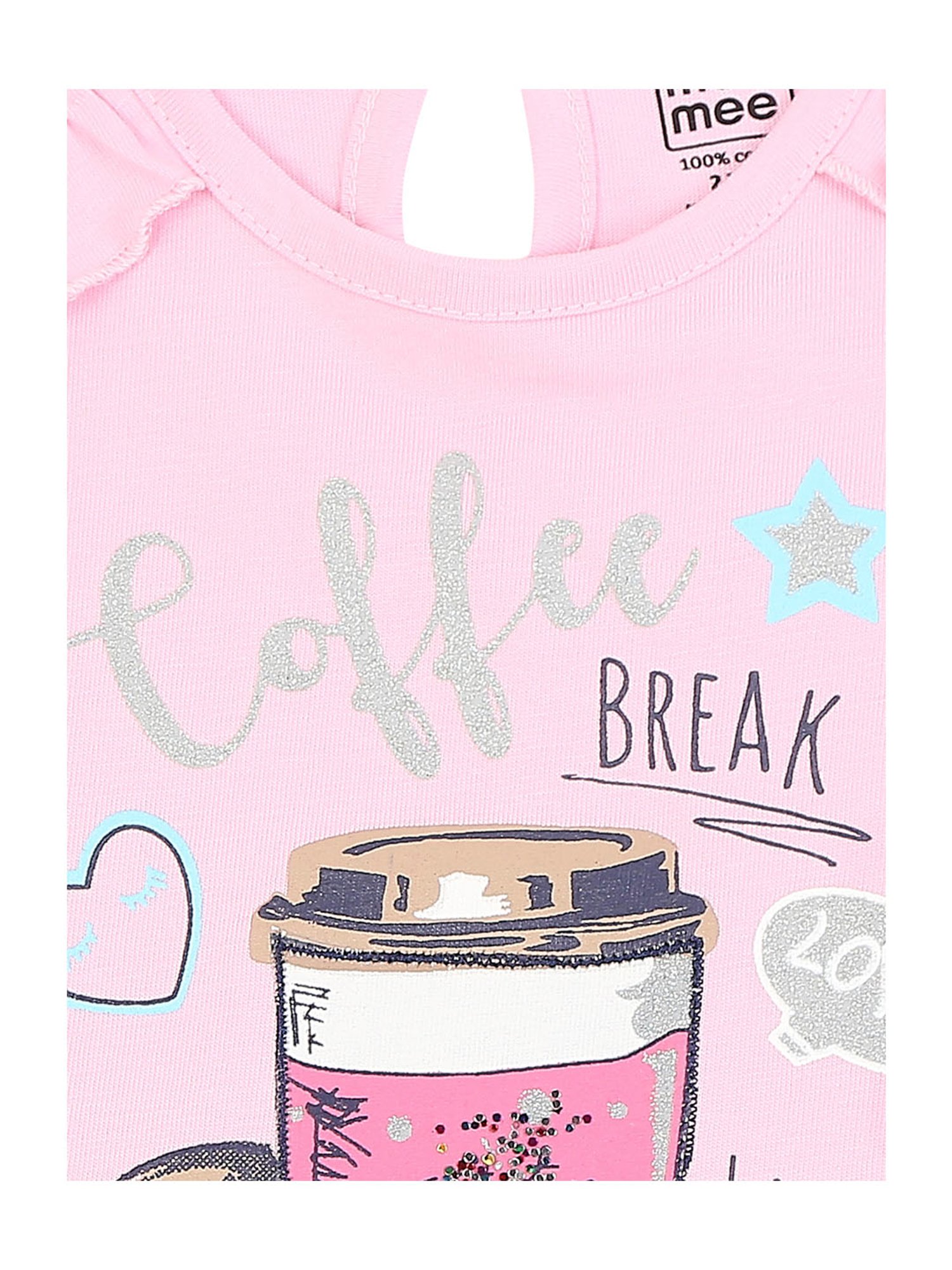 Mee Mee Kids Pink & Blue Graphic Print Top with Skirt