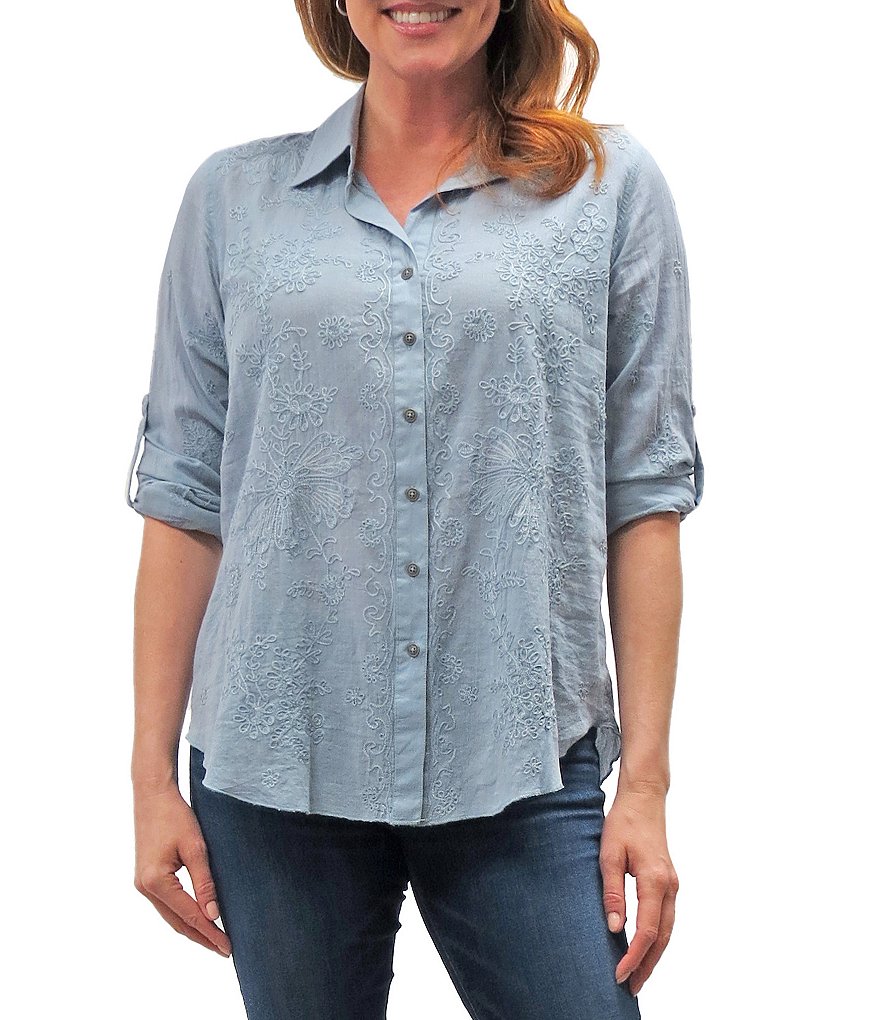Karyn Seo Palma Embroider Roll Tab Button Front Shirt