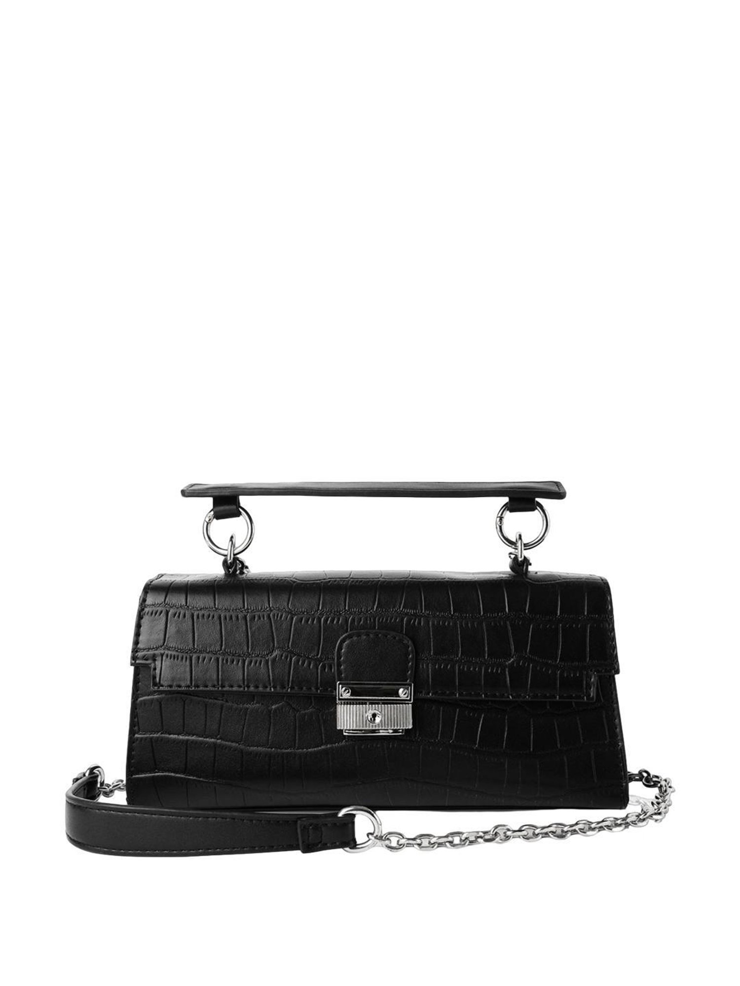 Angeline Black Textured Medium Satchel Handbag