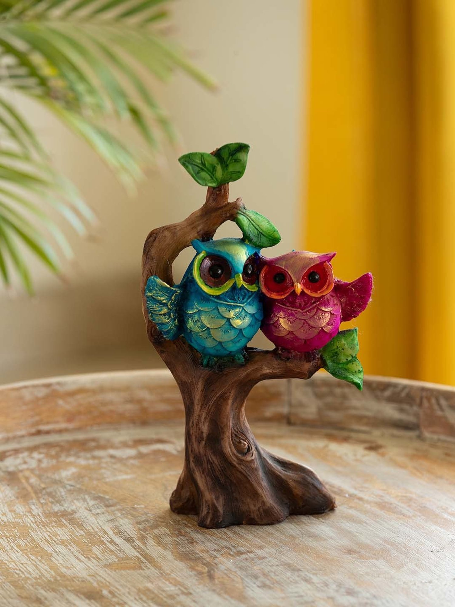 ExclusiveLane White & Golden Resin Owls On A Tree Branch Showpiece