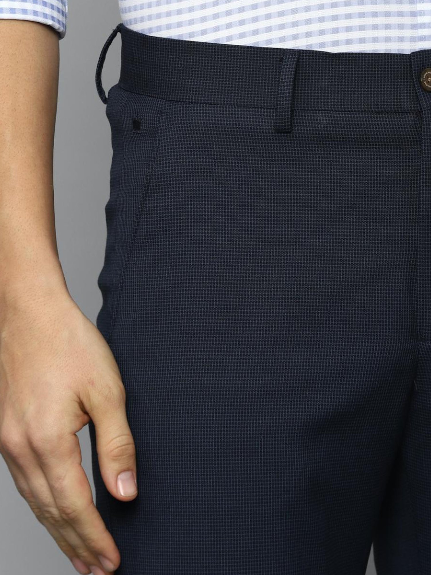 Louis Philippe Navy Slim Fit Self Pattern Trousers