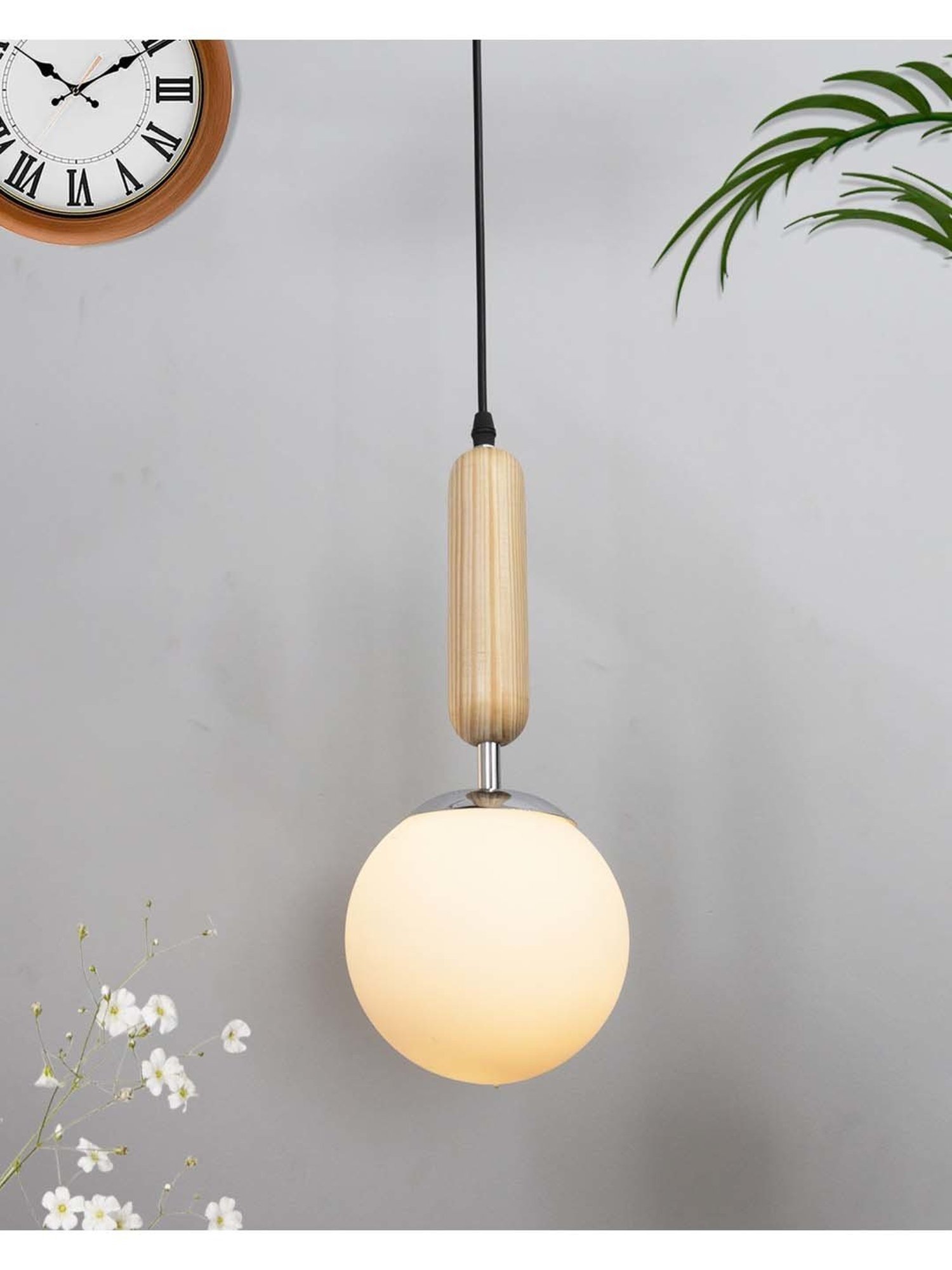 Homesake Beige Wood Bullet Lamp With Chrome Cap