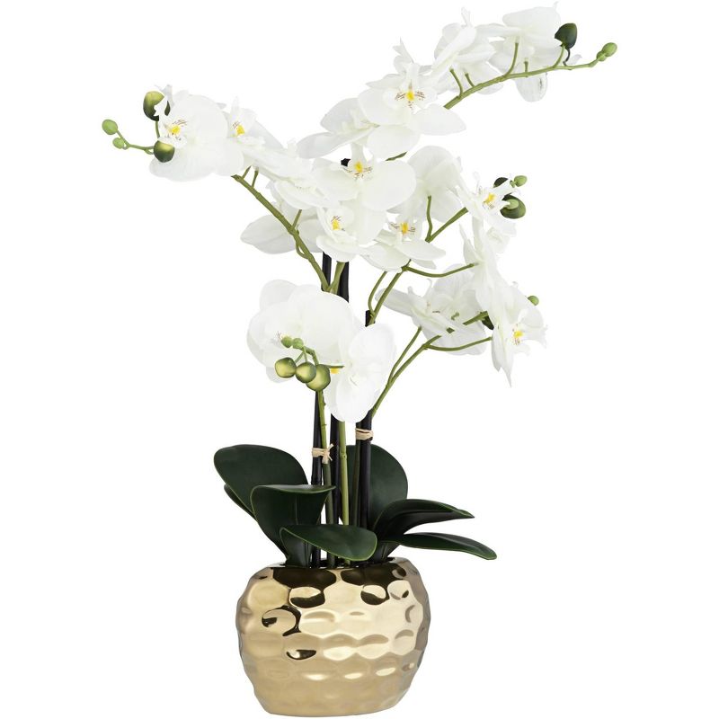 Dahlia Studios White Phalaenopsis 23"H Faux Orchid in Gold Ceramic Pot