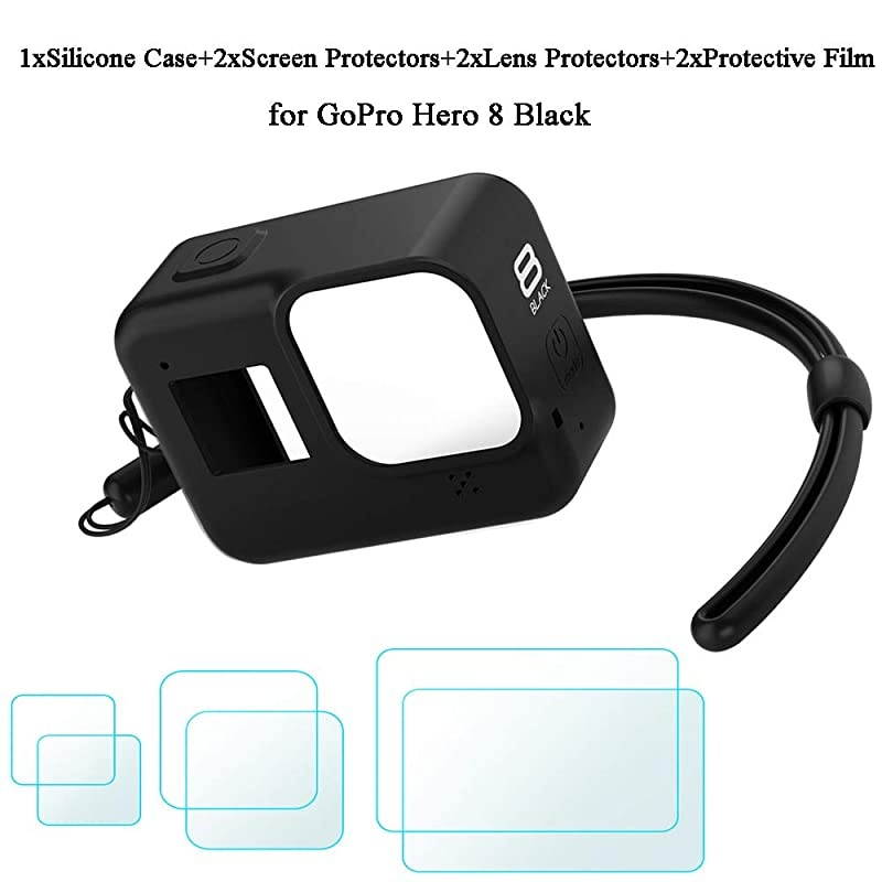 Protective Housing Case for Gopro Hero 8 Black Action Camera, Ultra-Thin Soft Dust-Proof Anti-Fall Skin Cover with Lanyard and Lens Film Accessories.