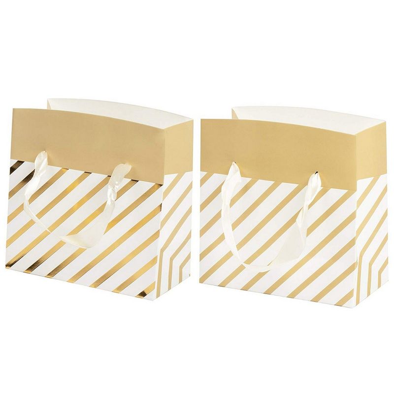 Best Paper Greetings 12-Pack Gold Foil Paper Gift Bags with Handles for Birthday, Wedding, 4 Designs (7 x 4.7 x 3.5 in)