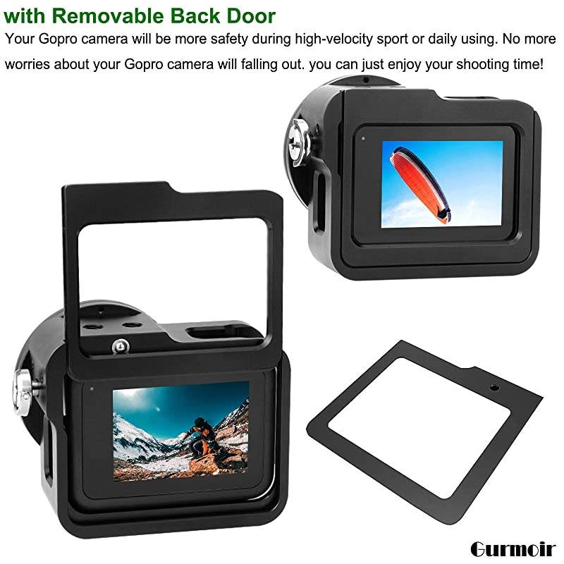Back Door Case Aluminum Alloy Frame Housing for Gopro Hero 8 Black Action Camera, Wire Connectable Protective Metal Side Open Shell with 52mm UV Filter for Gopro Hero 8