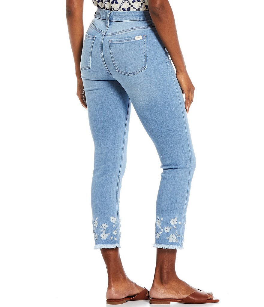 JEN7 by 7 for All Mankind Embroidered Frayed Hem Straight Leg Ankle Jeans