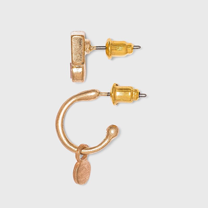 Mixed Semi-Precious Bead and Geometric Earring Set 8pc - Universal Thread™ Gold