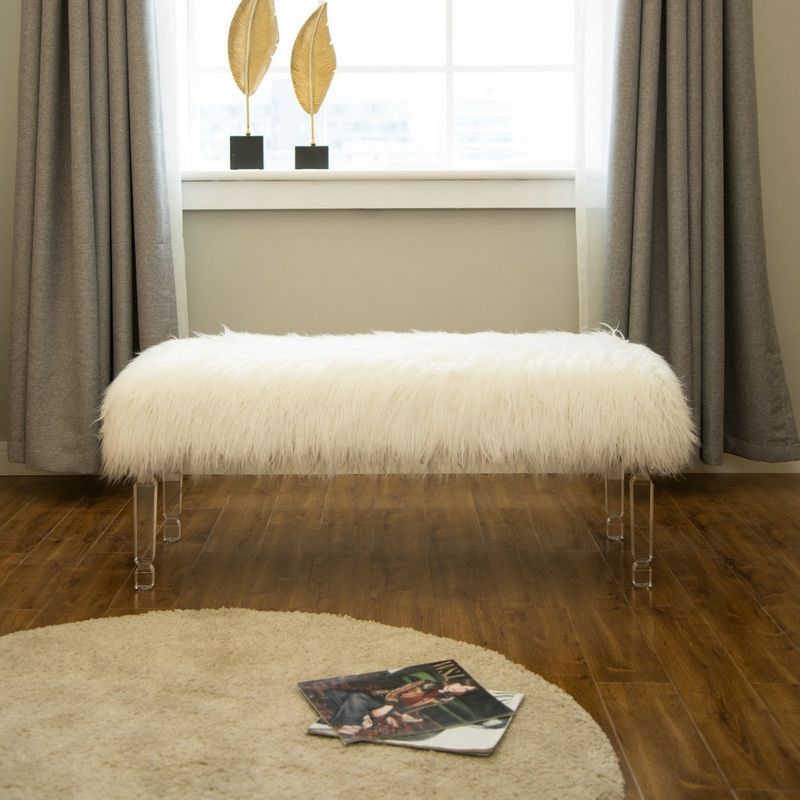 Oversized Faux Fur Acrylic Bench White - Glitzhome