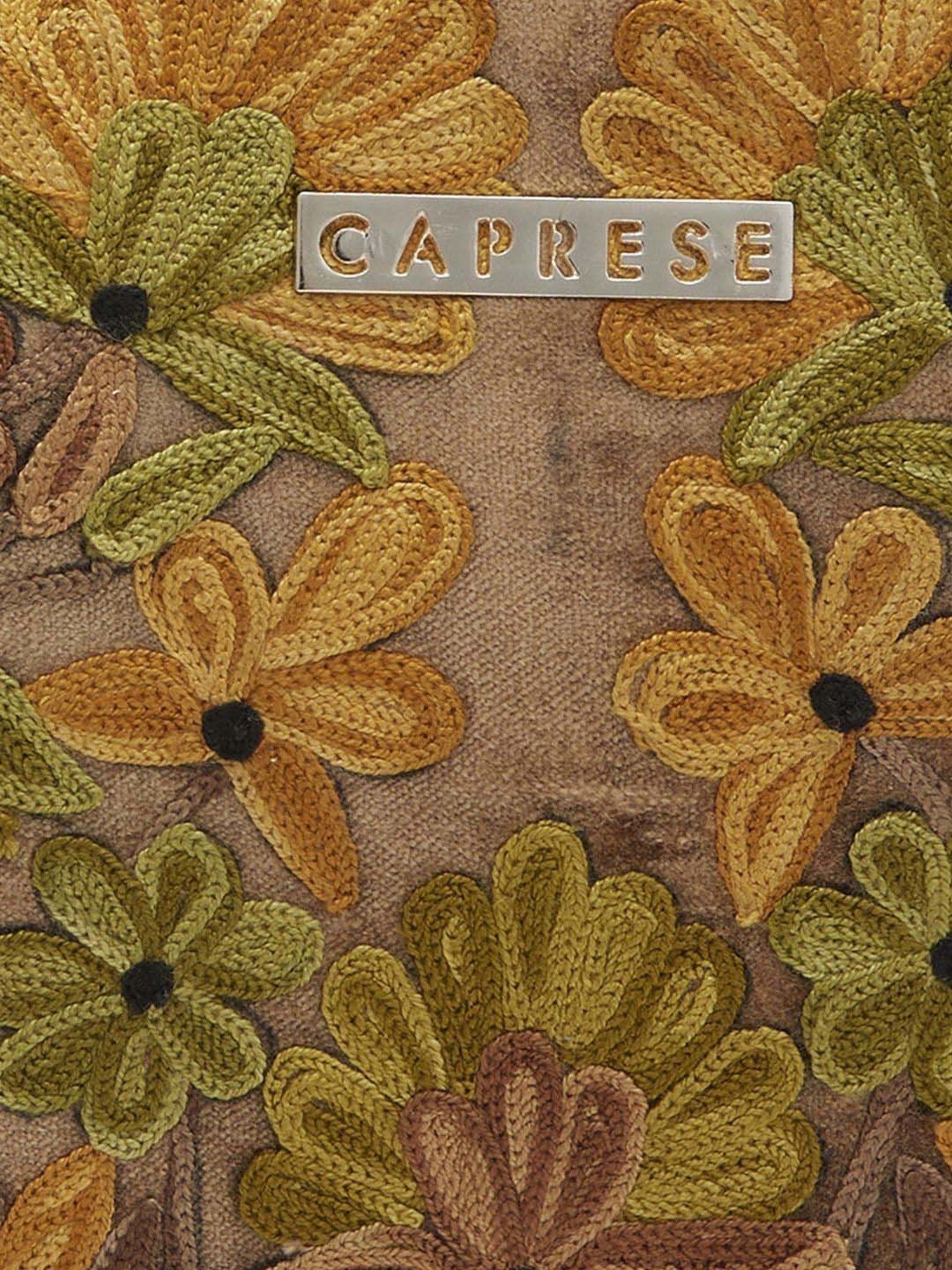 Caprese Tresna Beige Embroidered Medium Sling Handbag