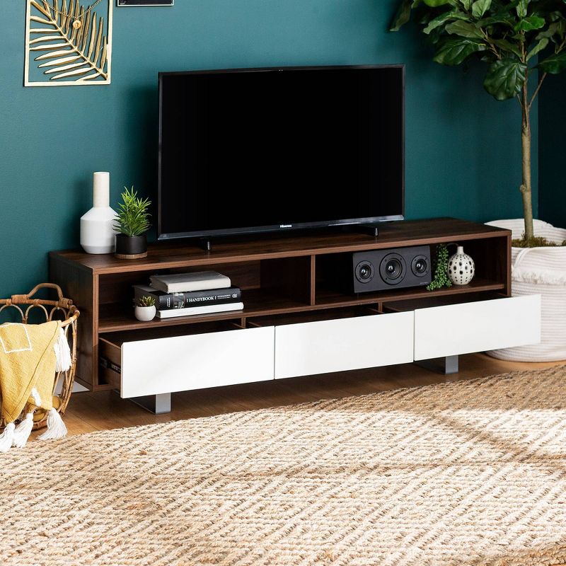 Modern 3 Drawer Low Console TV Stand for TVs up to 65" Dark Walnut - Saracina Home