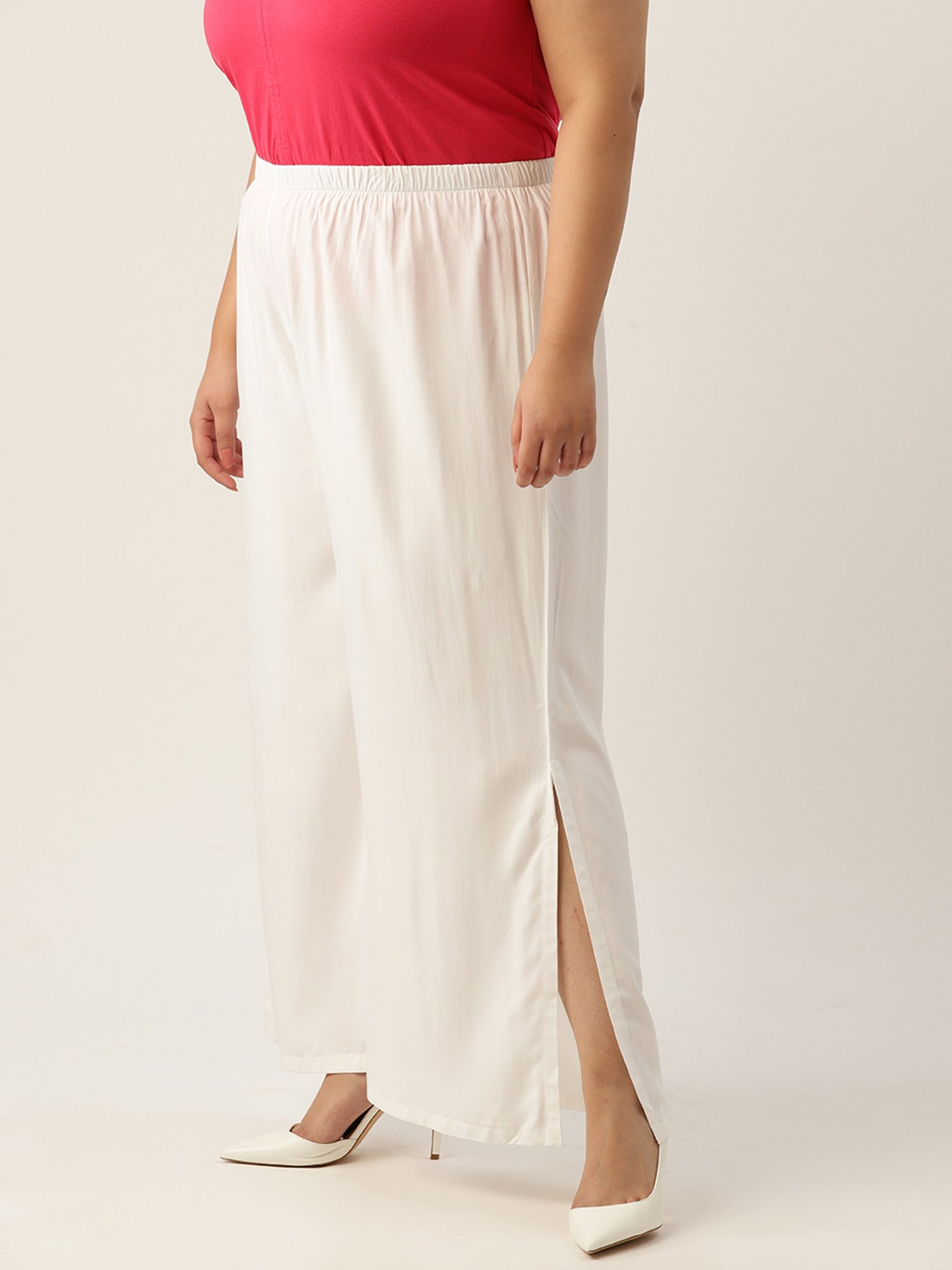 theRebelinme White High Rise Regular Fit Palazzos