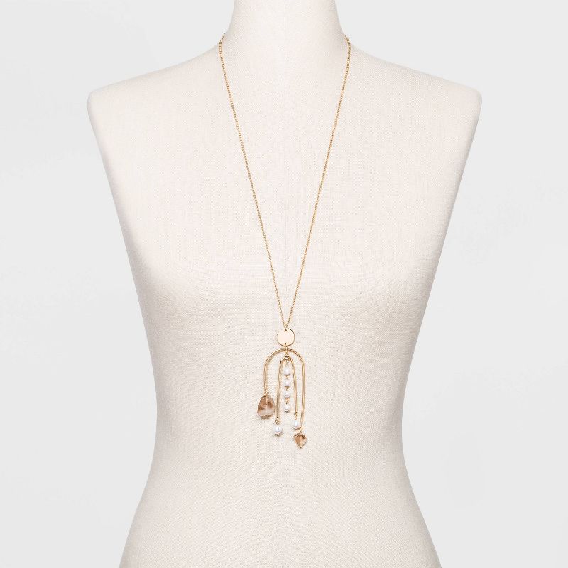 Simulated Pearls with Disc and Curved Bar Pendant Necklace - A New Day™ Gold