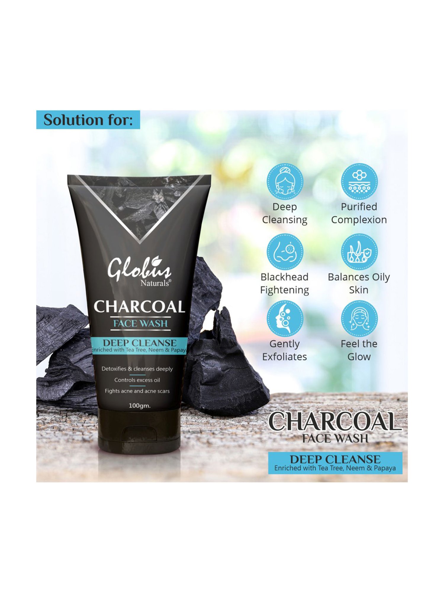 Globus Naturals Charcoal Detoxifying Combo Kit for Exfoliation, Anti-acne & Pimples