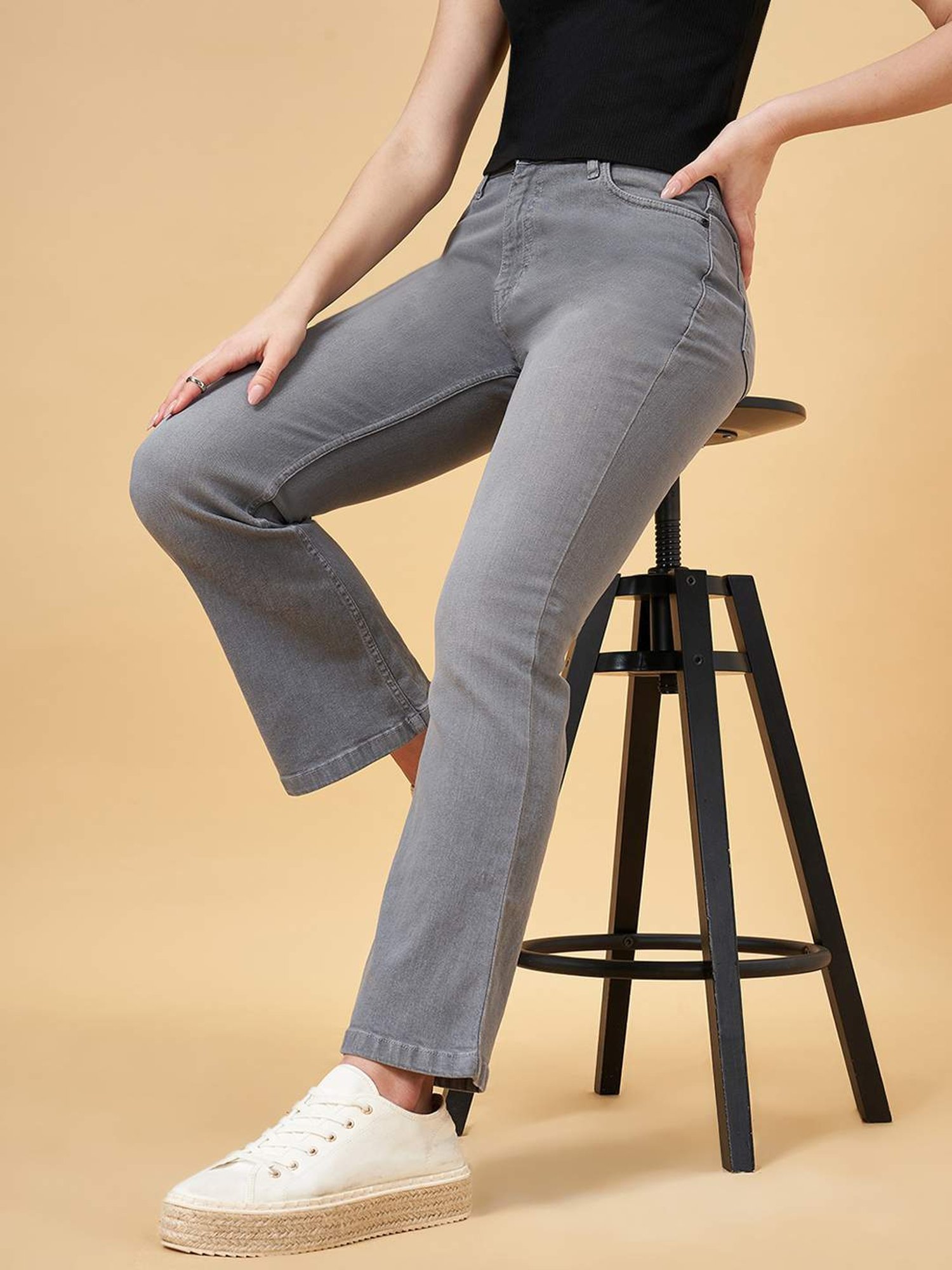 YU by Pantaloons Grey Cotton Mid Rise Bootcut Jeans