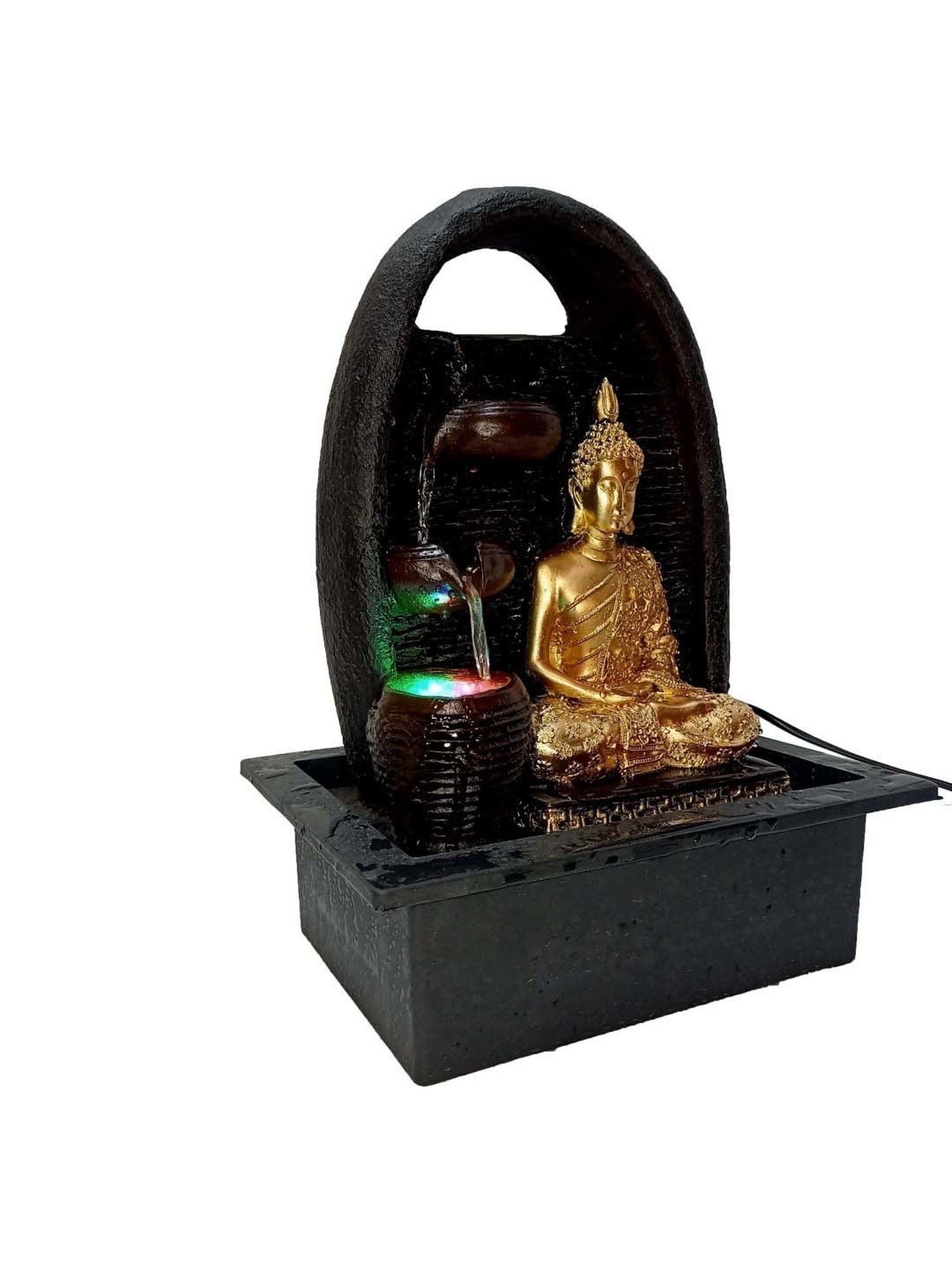 CHRONIKLE Golden & Brown Polyresin Meditating Buddha 3 Steps Waterfall Fountain