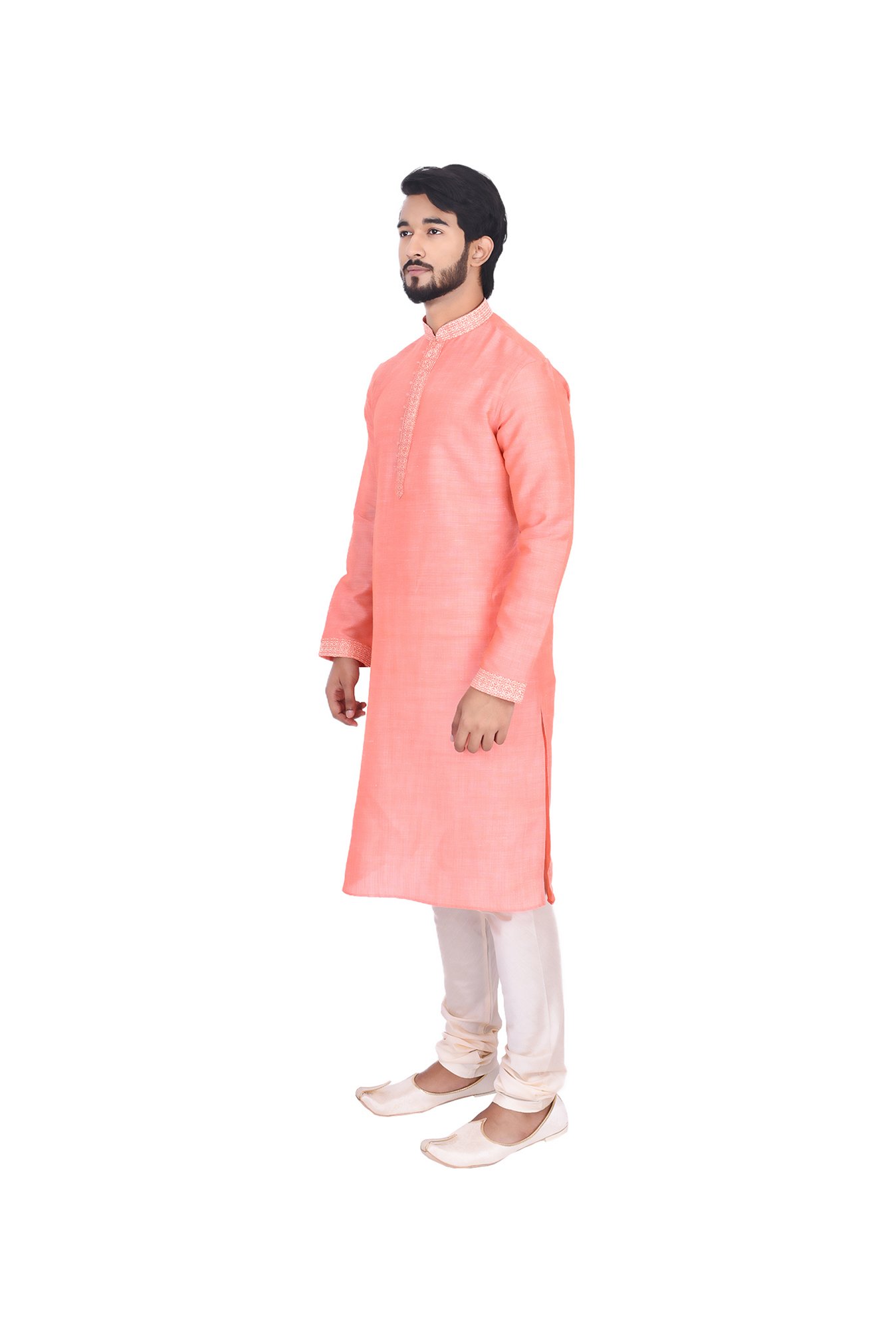 Manyavar Orange Self Design Kurta & Churidar Set