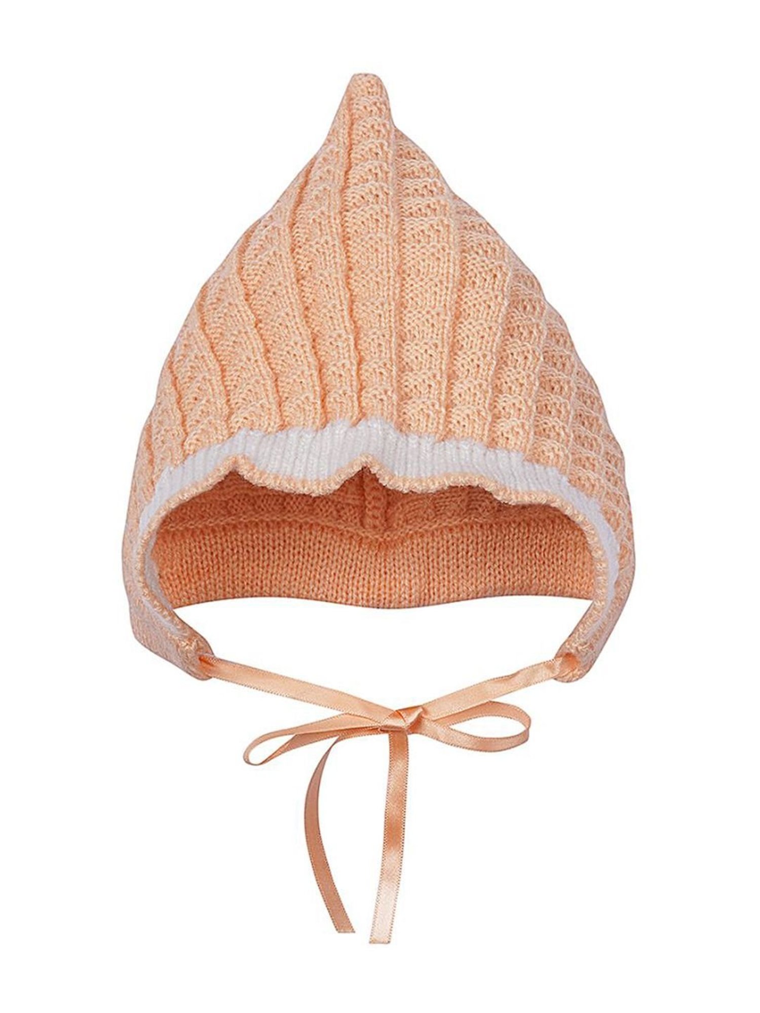 Little Angels Kids Peach & White Textured Pattern Full Sleeves Sweater Set