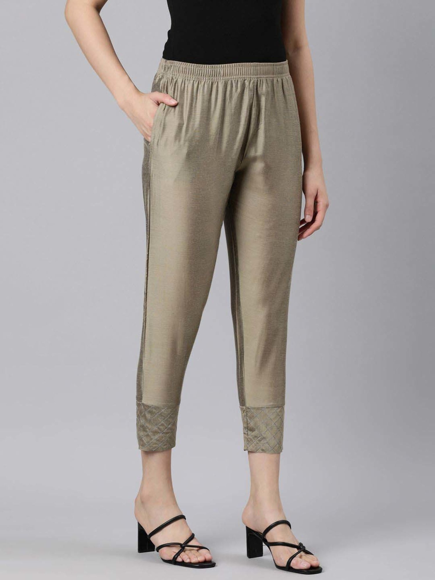 TWIN BIRDS Dark Beige Embroidered Pants