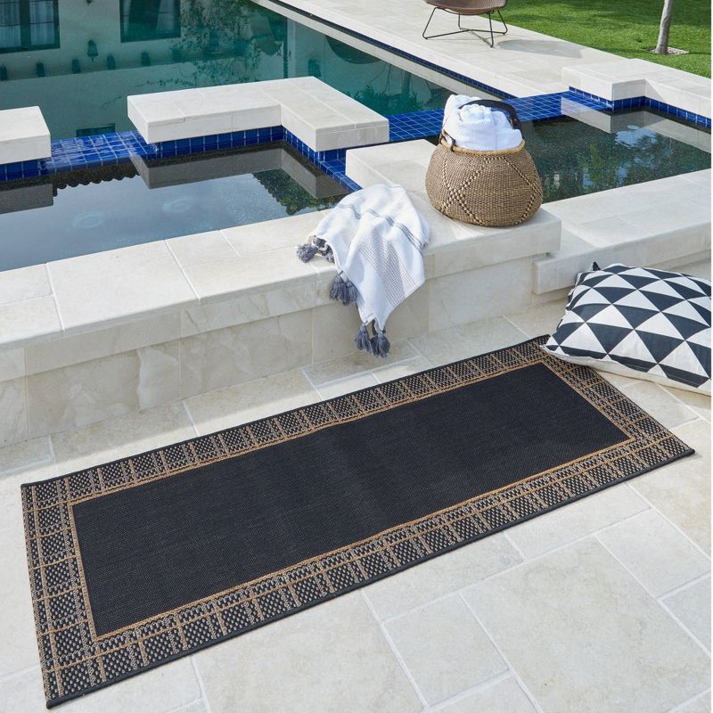 2.16' x 6' Logan Runner Outdoor Rug Chestnut/Black - Laura Ashley