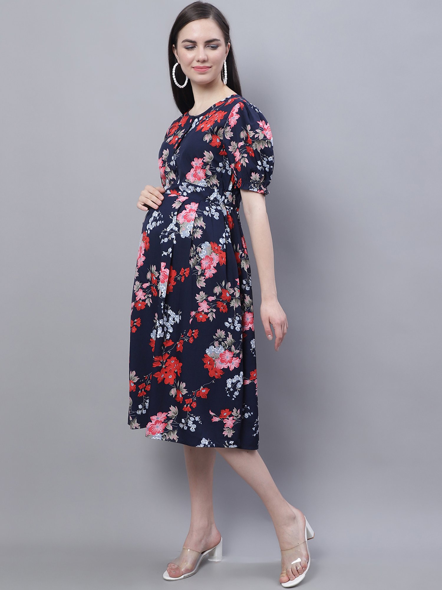 Moms Maternity Navy Printed Dress