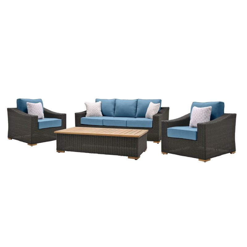 New Boston 4pc Seating Set Gray Frame Sunbrella Spectrum Denim Fabric - La-Z-Boy