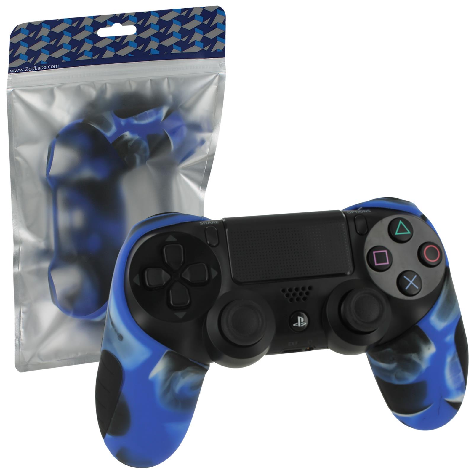 ZedLabz SG-1 silicone rubber grip cover case skin for Sony PS4 controllers - camo blue