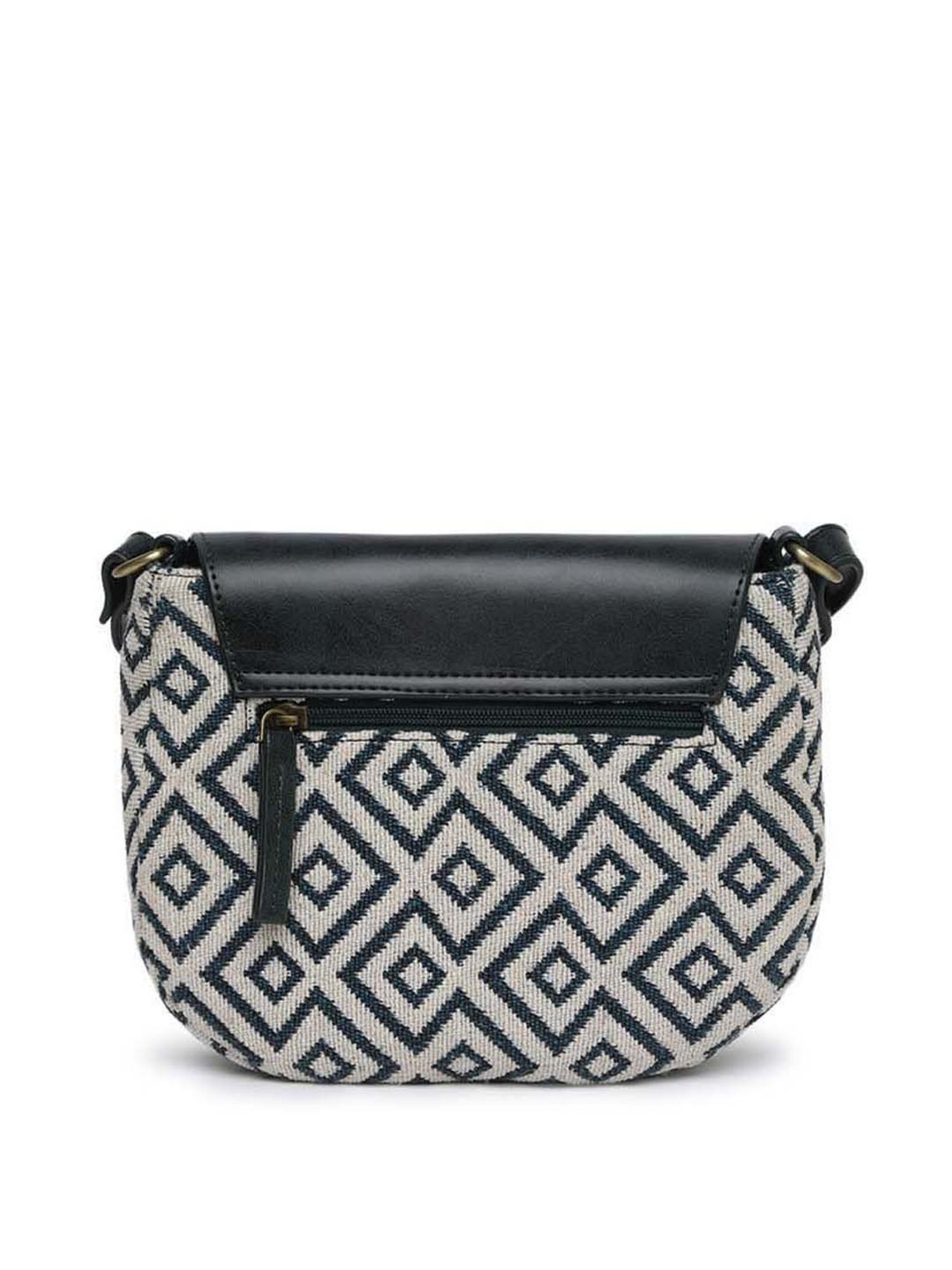 KLEIO Black & White Textured Medium Sling Handbag