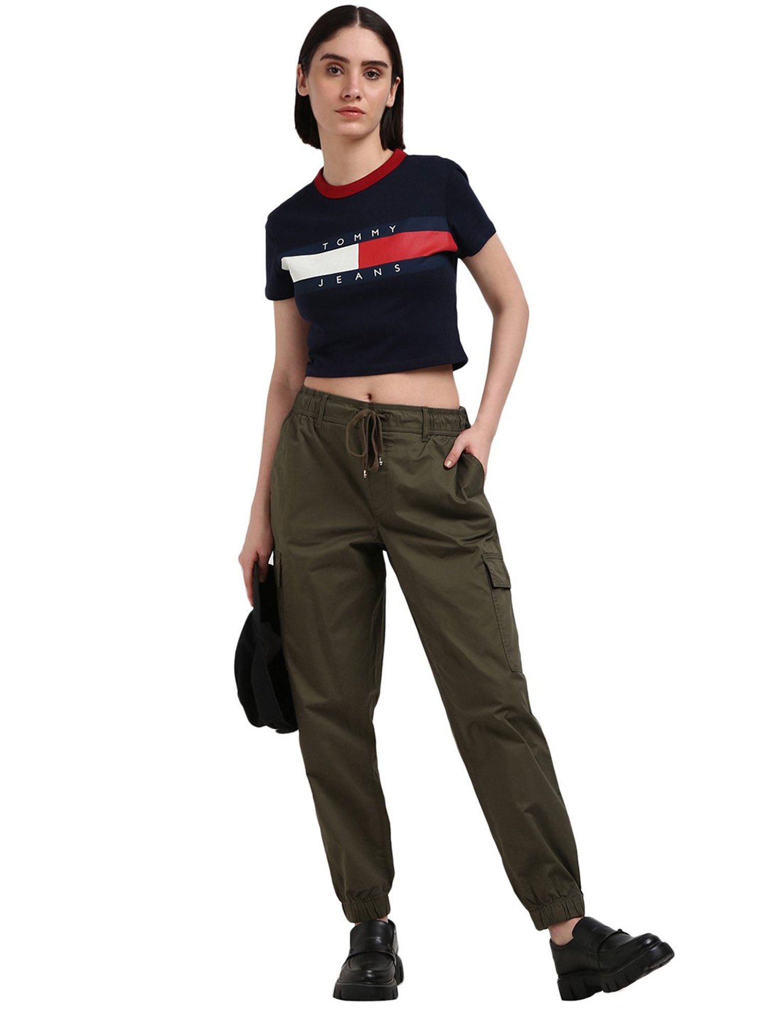 Tommy Hilfiger Navy Blue Cotton Printed Women T-Shirt