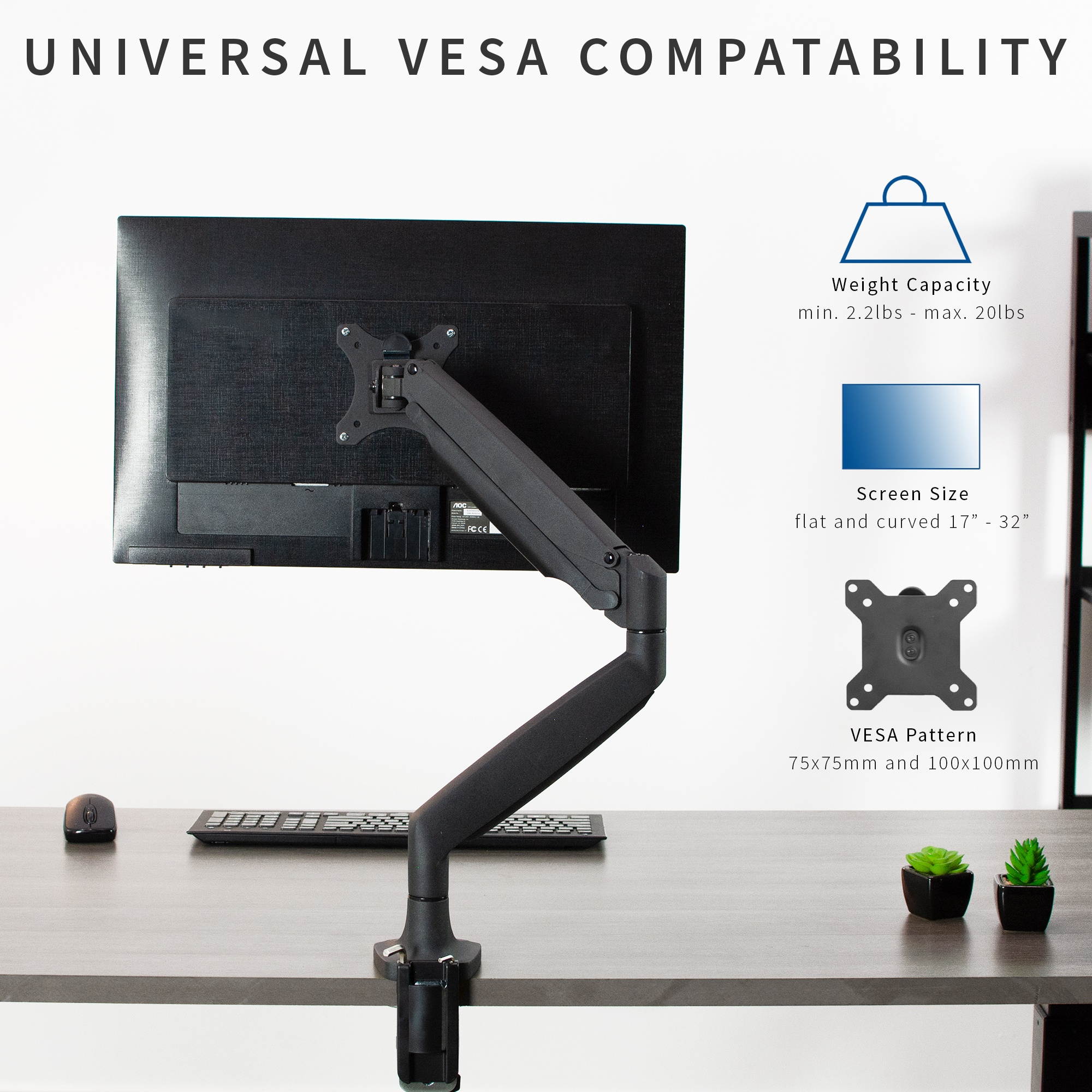 VIVO Aluminum Single Monitor Articulating Desk Mount Stand w/ Gas Spring Arm Fits up to 32" Screen (STAND-V001Q)