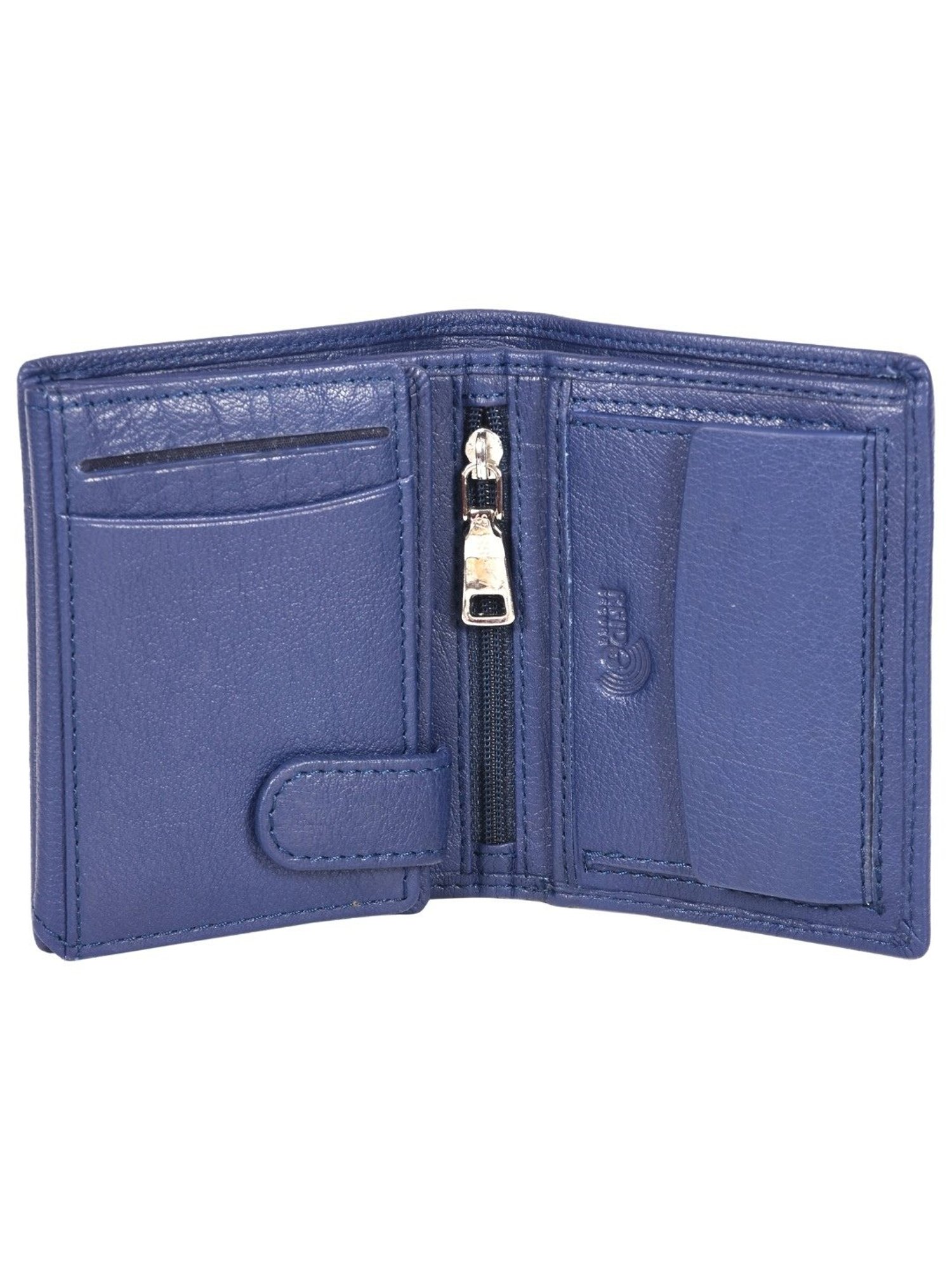SASSORA ZION Blue Leather RFID Bi-Fold Wallet