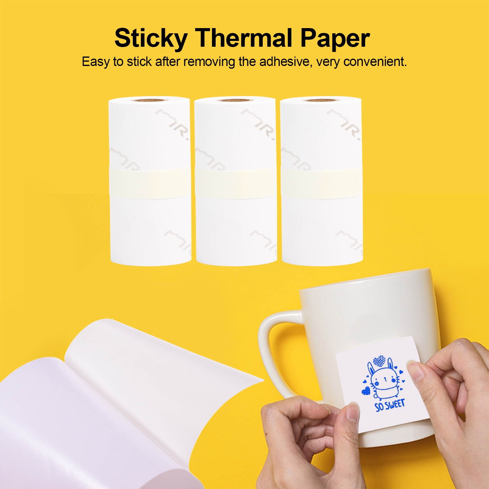 Aibecy 3 Rolls Self-Adhesive Thermal Paper Blue on White 50mm*3meters Compatible with Phomemo M02/M02S Thermal Printers