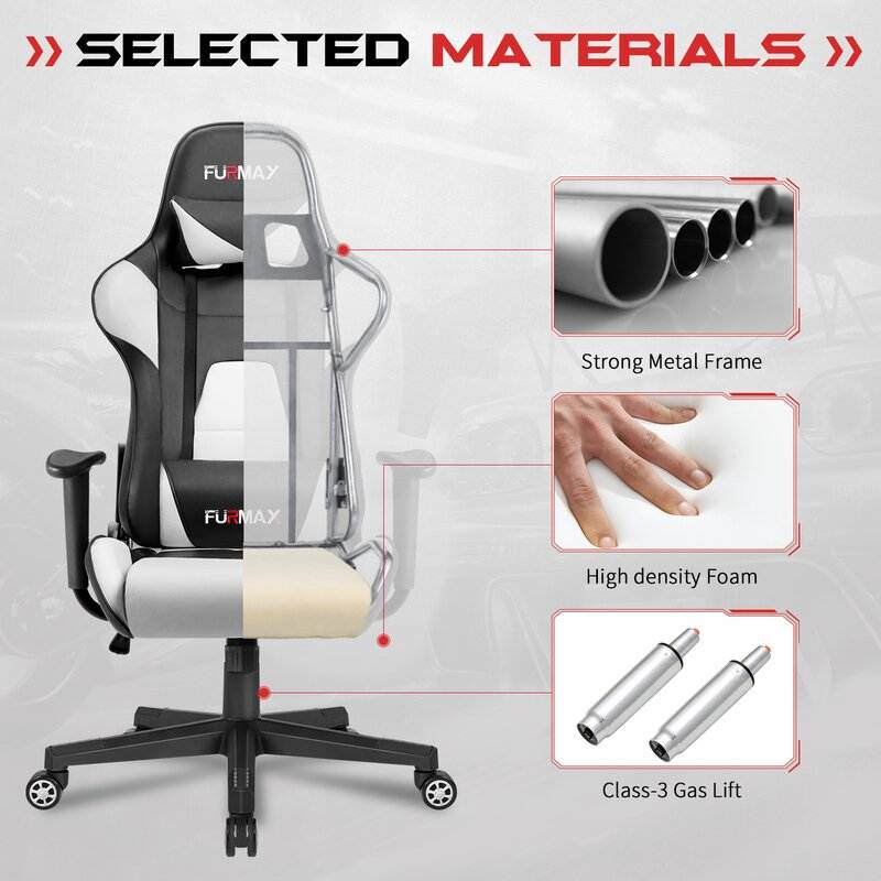 Furmax Gaming Office Chair Ergonomic High-Back Racing Style Adjustable Height Executive Computer Chair, PU Leather Swivel Desk Chair (Black/Grey)