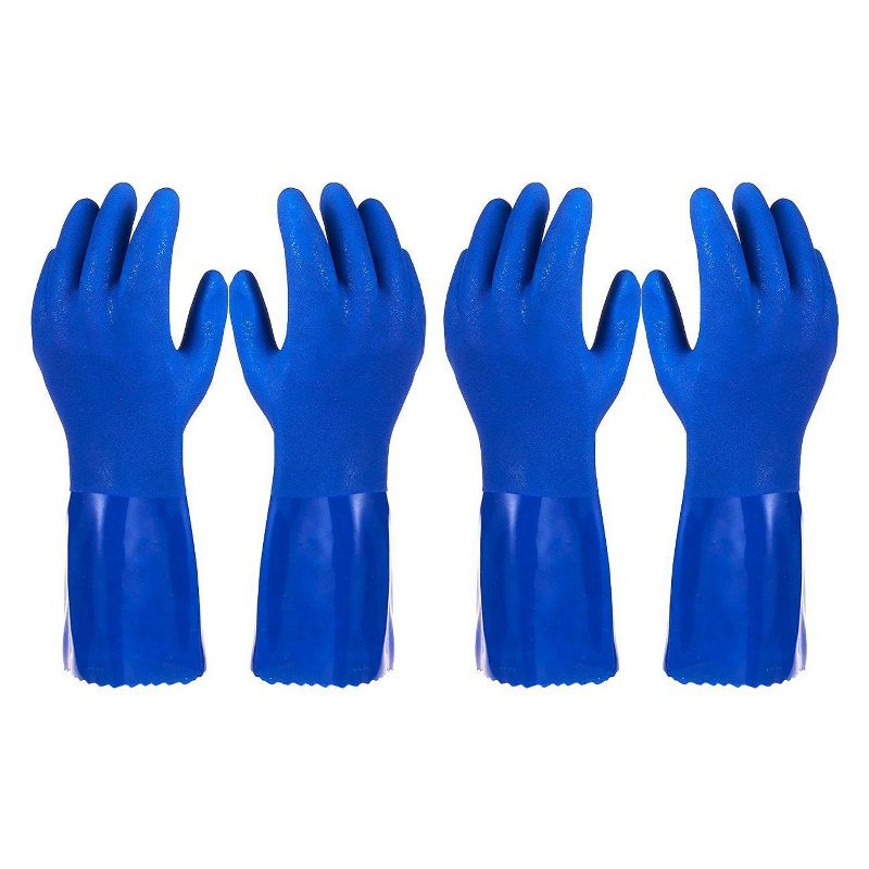 Juvale 2 Pack Blue Rubber Household Gloves, Cotton Lined Dishwashing Kitchen Gloves (Medium)