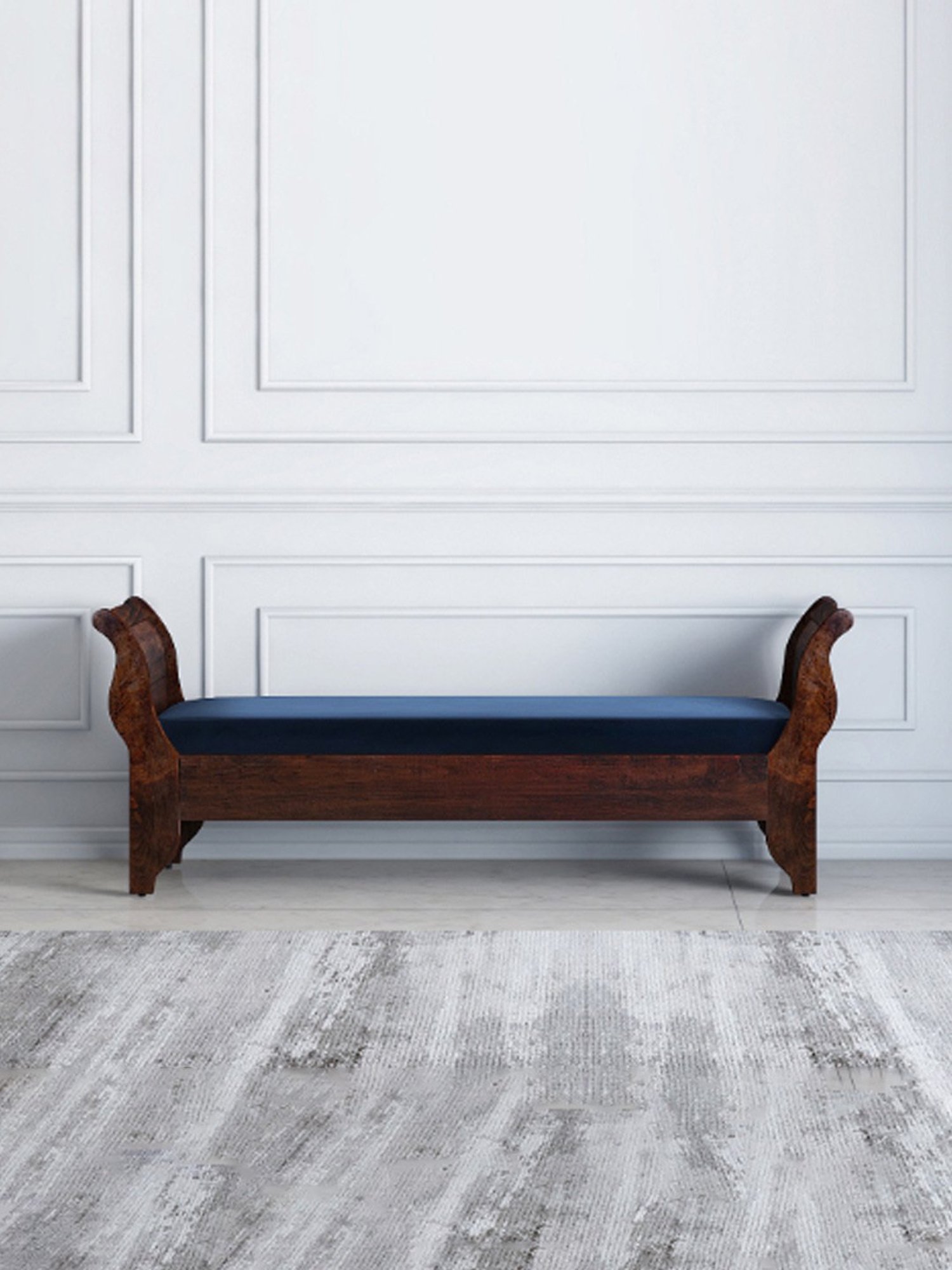 Durian Reagan Walnut Brown & Navy Blue Solid Wood Veneer Bench