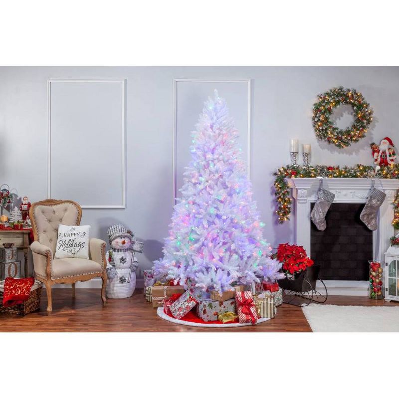 7.5ft Sterling Tree Company Full White Parkview Pine with 600 Color Changing LED Lights Artificial Christmas Tree