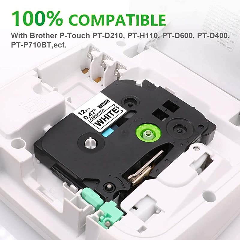 Compatible Label Tape Replacement for Brother P-Touch TZe TZ Tape 12mm 0.47" Laminated White TZe-231 TZ 231 Label Tape for Brother P Touch Label Maker PT-D200 PT-P750W PT-1880 PT-1890, 8-Pack