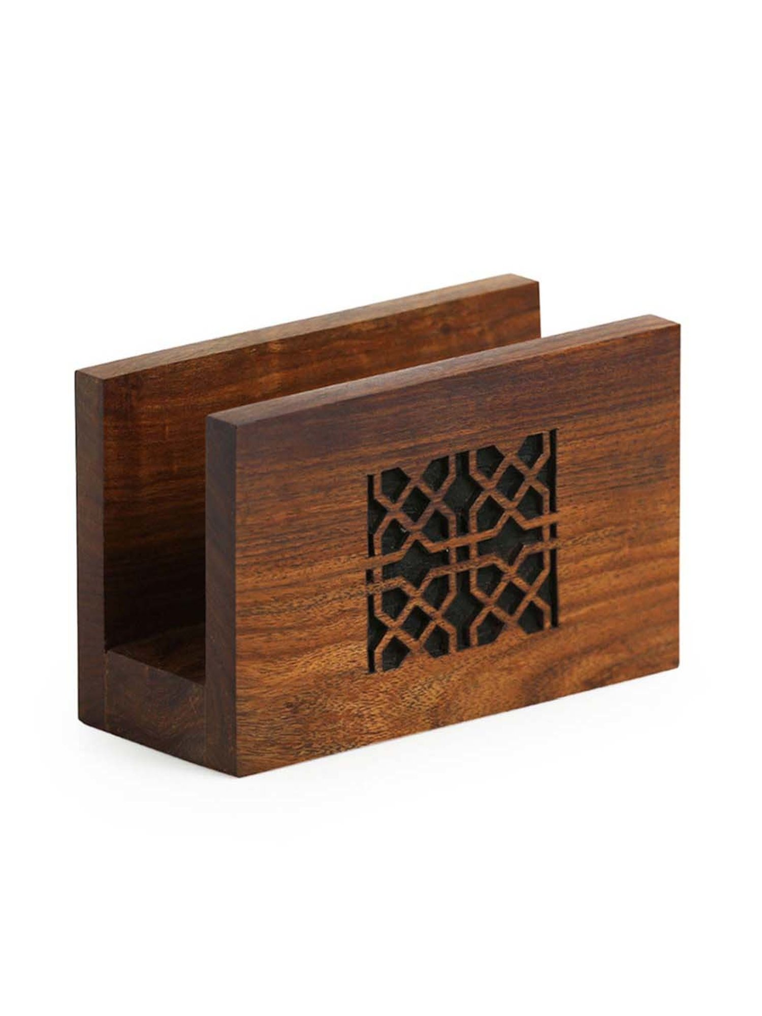 ExclusiveLane The Dancing Peacock Brown Sheesham Wood Napkin Holder - Set of 1