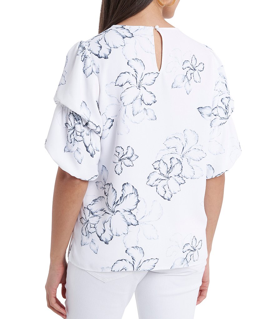 Vince Camuto Round Neck Puff Sleeve Floral Beauty Blouse