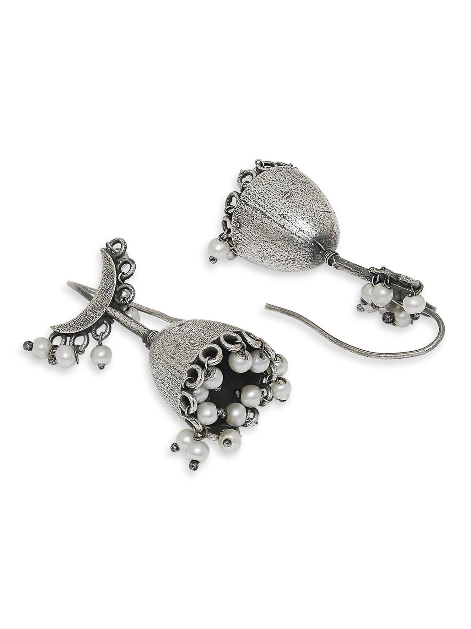 Oomph Oxidized Silver Look Alike Contemporary Ethnic Jhumki Earrings