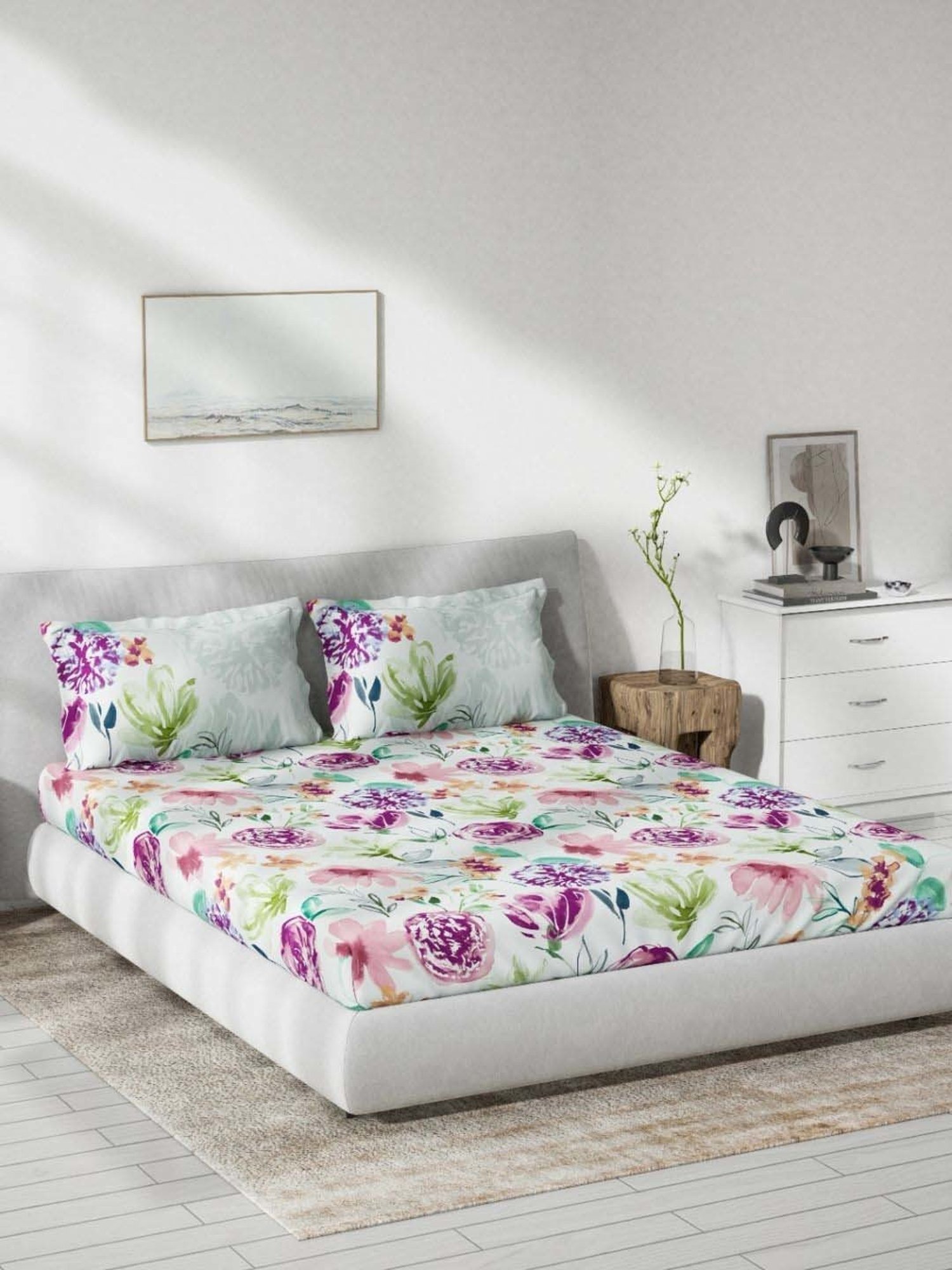 DDecor Summer Blooms Pink Cotton 136 TC Double Bedsheet With 2 Pillow Covers