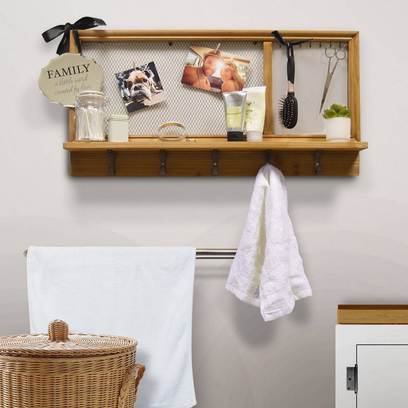 14" x 28" Mesh Organizer with Shelf and Hooks Brown - New View